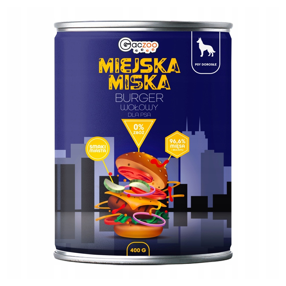 Gaczoo Miejska Miska karma mokra dla psa Burger wołowy Style 3x400g